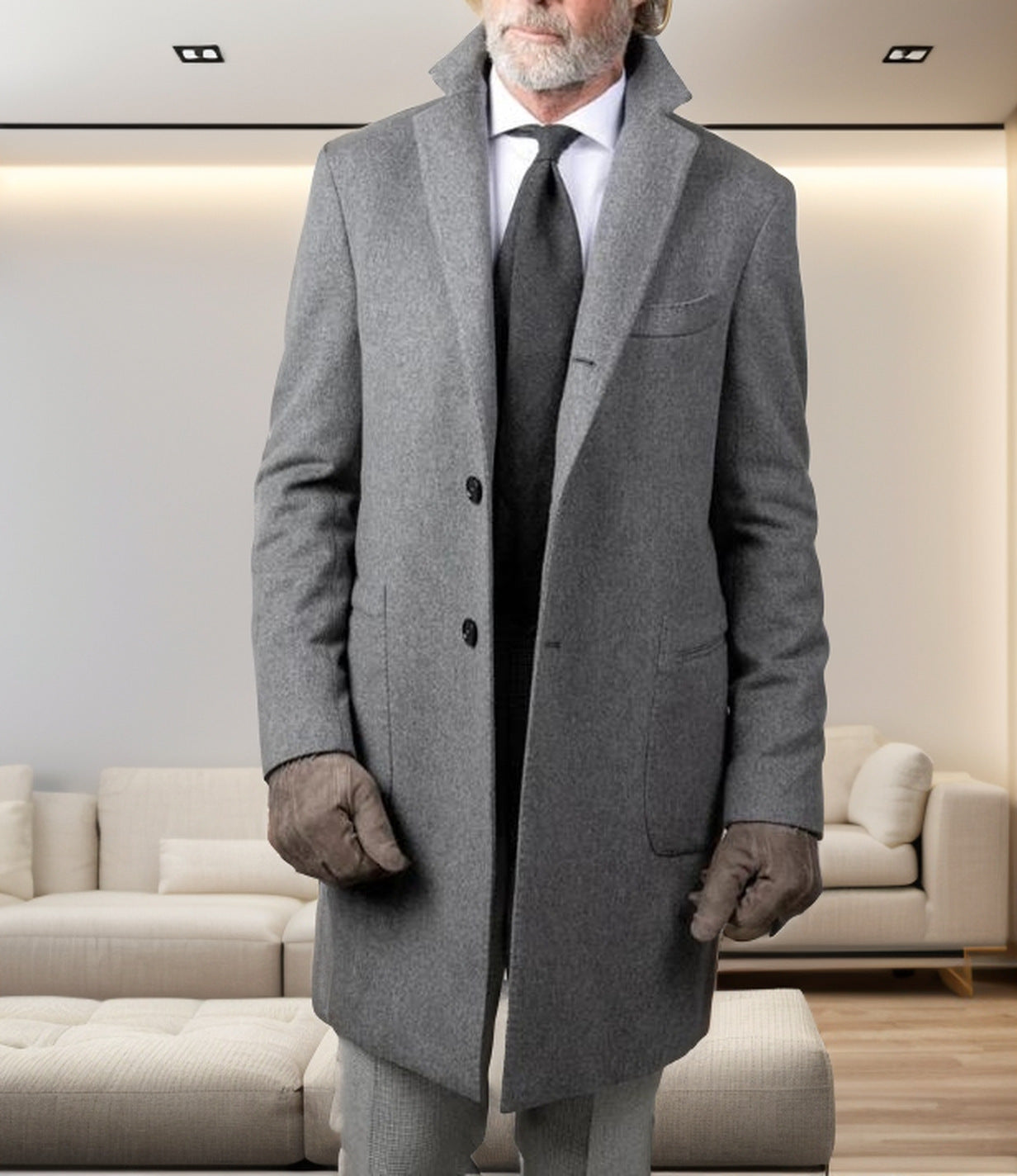British Style Medium-length Wool Coat For Men