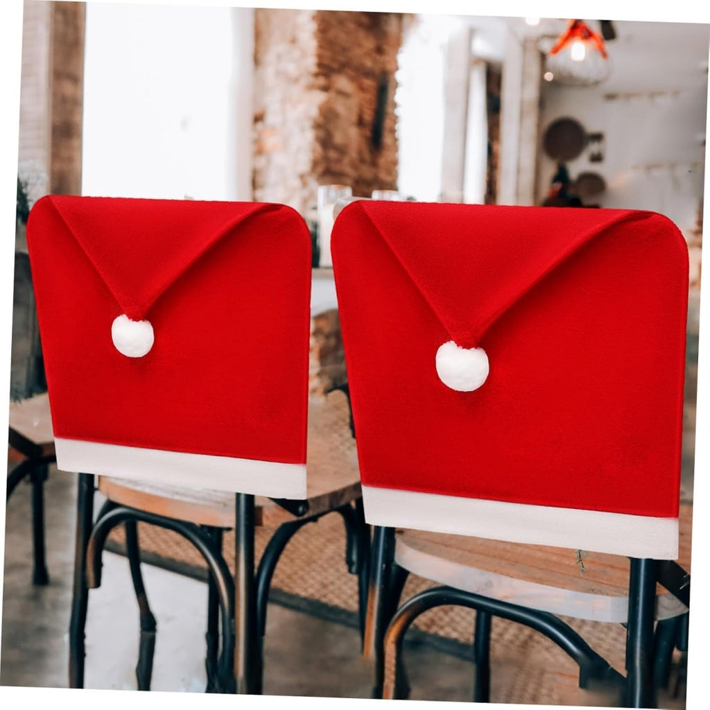 Christmas Chair Covers, Santa Claus Hat Slipcover Xmas Chair Back Cover For Christmas Din