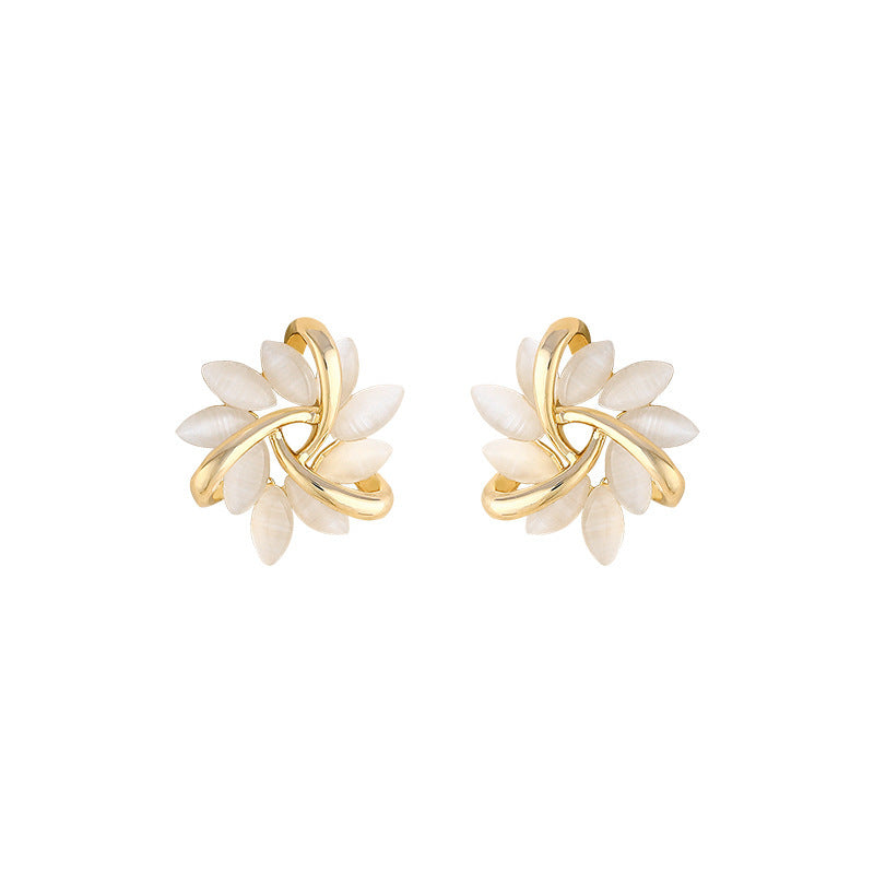 Cat's Eye Flower Earrings High Sense Opal Square Triangle Geometry Earrings