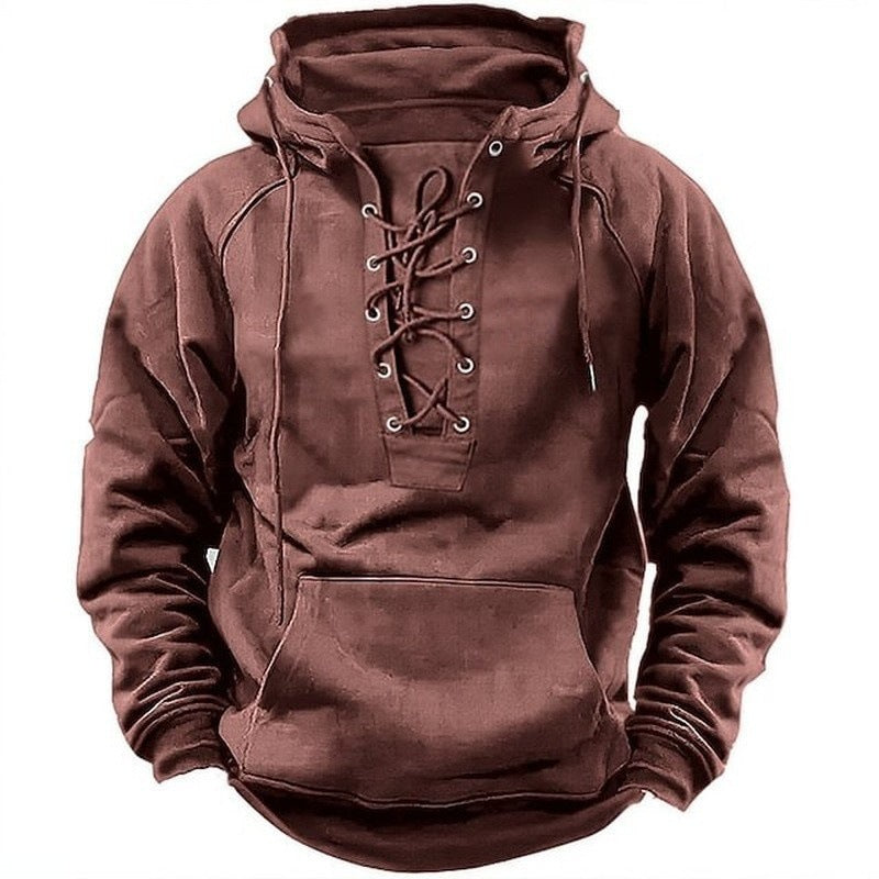 Ins Lace-up Hoodie Casual Sports Pocket Sweatshirt Men's Long-sleeved Top Clothing