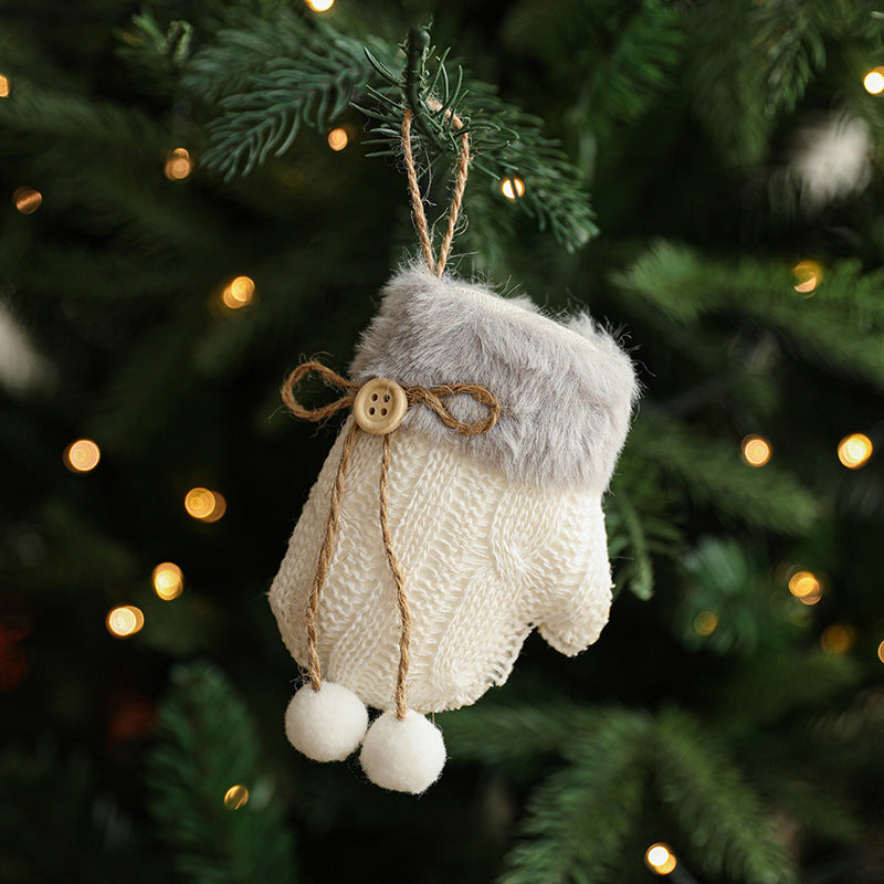 White Plush Fabric Pendant Gloves Sled Creative Christmas Tree Ornaments