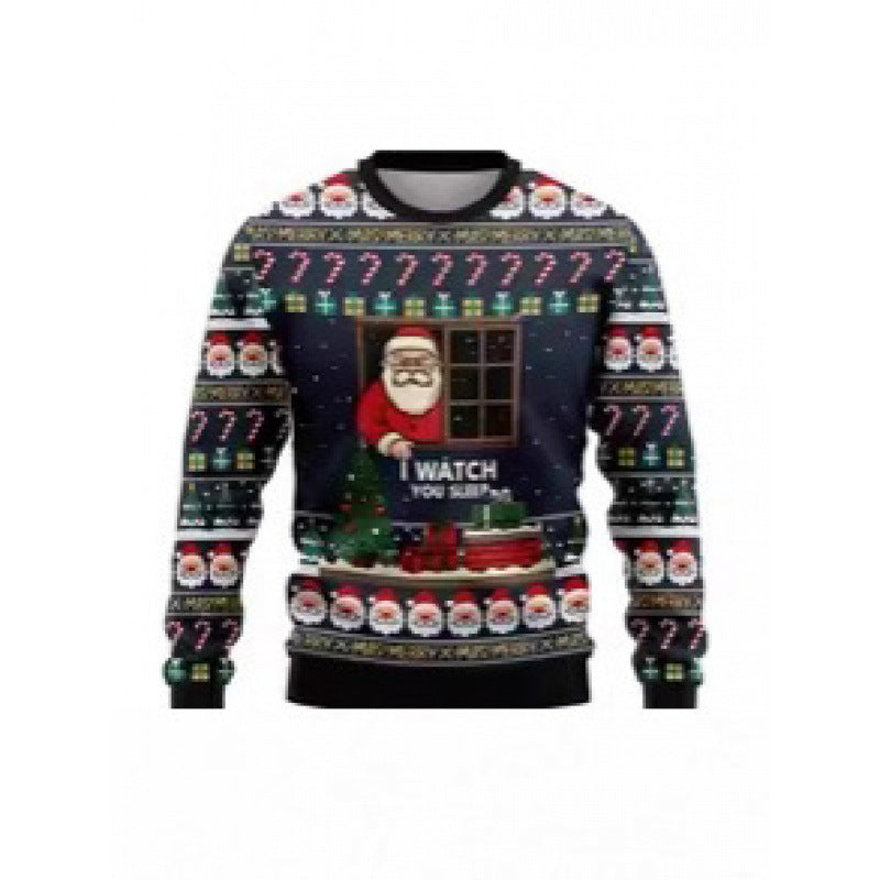Printed Long Sleeve Round Neck Christmas Top