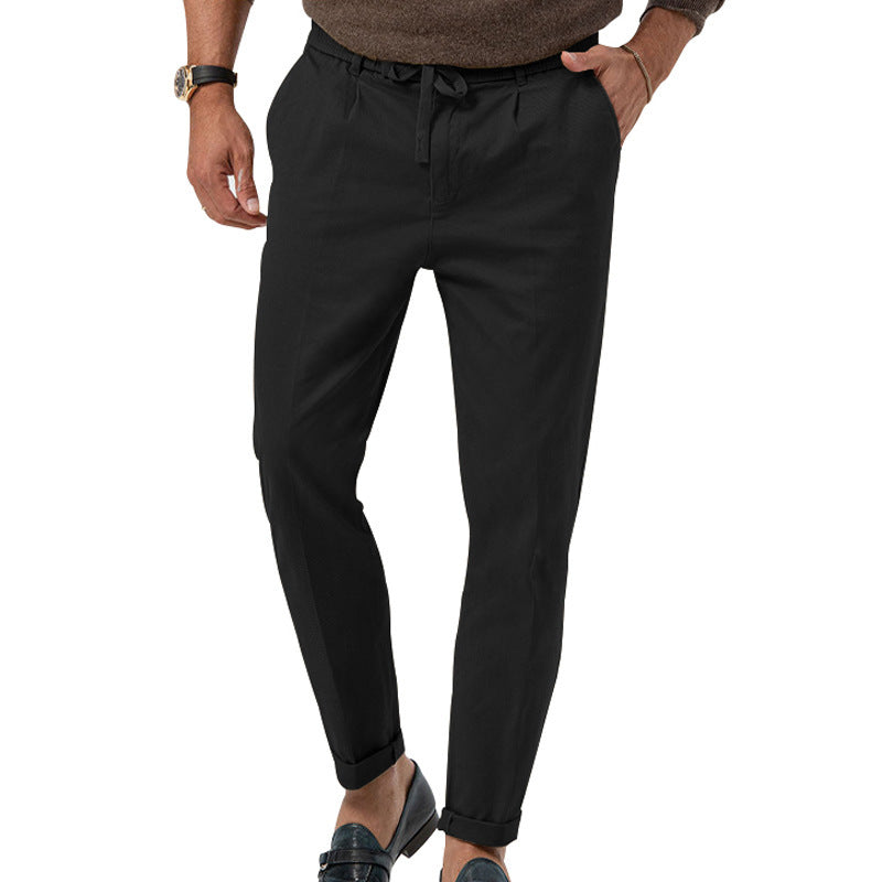 Casual Drawstring Pants Men's Business Straight Solid Color Suit Pants