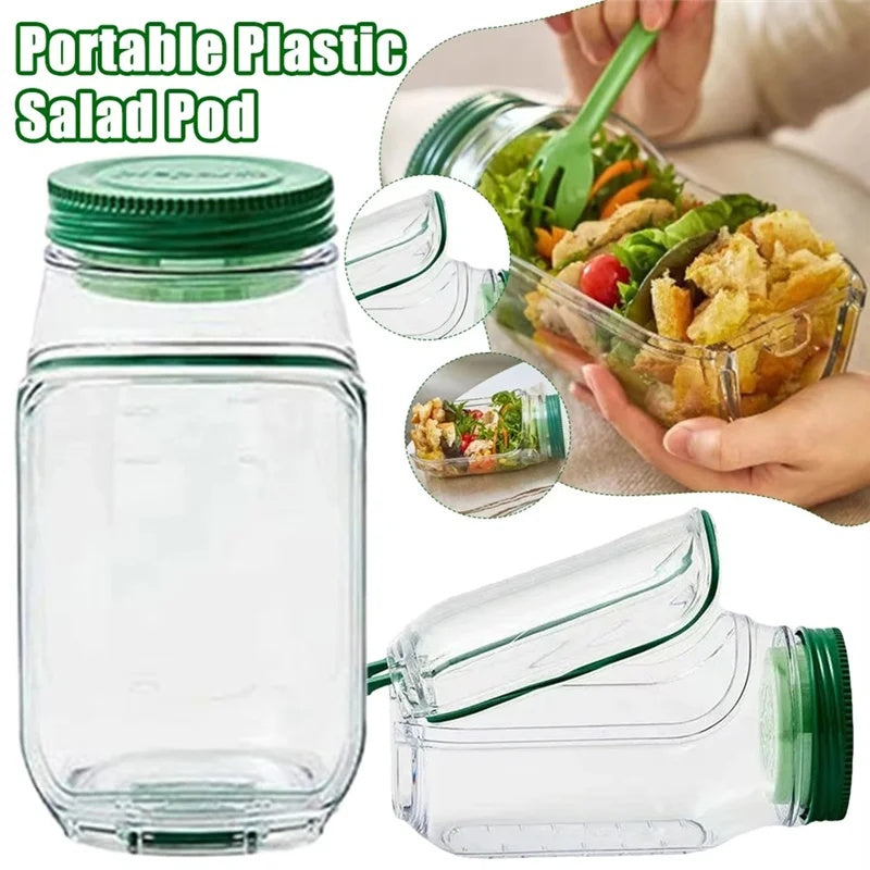 Portable Plastic Salad Pod All-In-One Container With Leak Proof Oats Container Reusable Keep It Good Salad Bowl Meal Prep Kitchen Gadgets