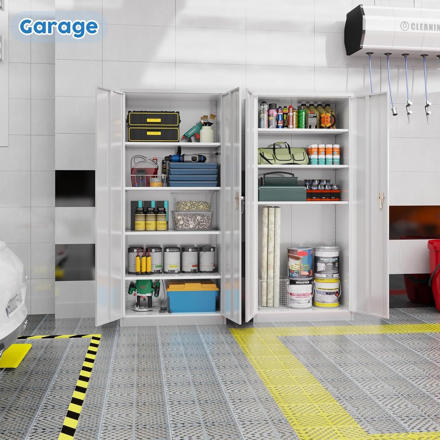 Metal Cabinet,Garage Storage Cabinet With 4 Adjustable Shelves,Locking Tool Cabinets For Garage,Home,Office,Gym,School White