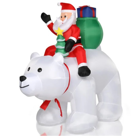 6ft 15W 7pcs LED Lights Santa Claus Rides Polar Bear Garden Santa Claus Decoration