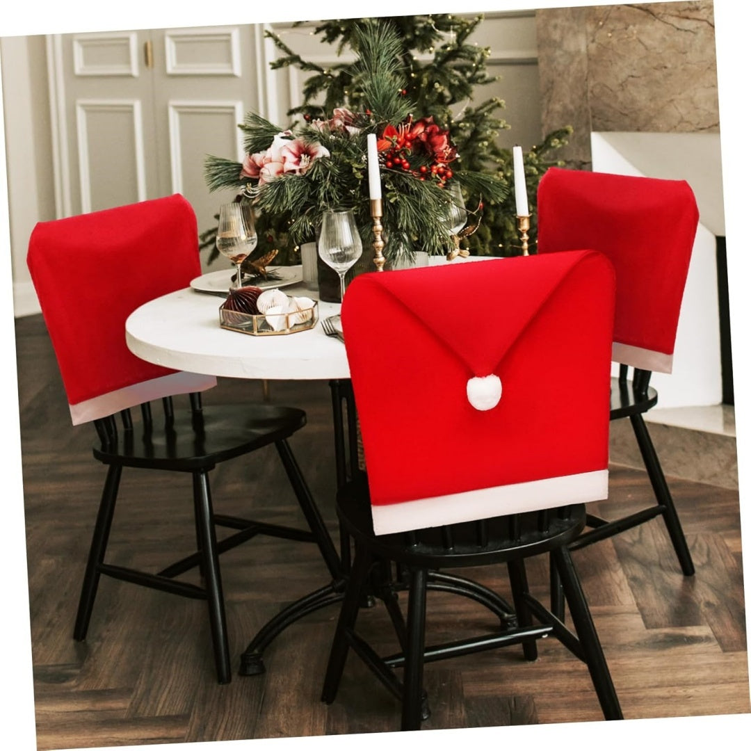 Christmas Chair Covers, Santa Claus Hat Slipcover Xmas Chair Back Cover For Christmas Din