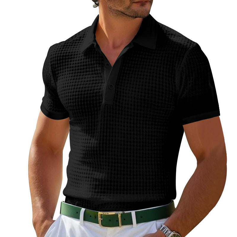Men's Solid Color Casual Button Waffle T-shirt