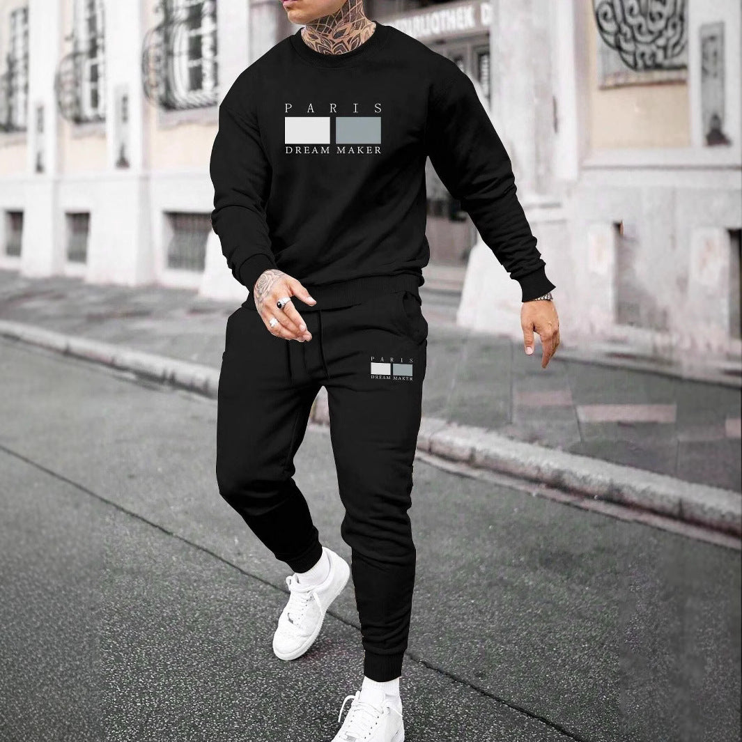Round Neck Sweater Casual Sports Suit European Size Men's Clothing