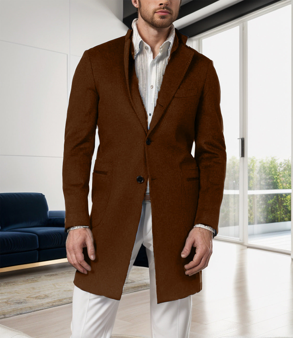 British Style Medium-length Wool Coat For Men