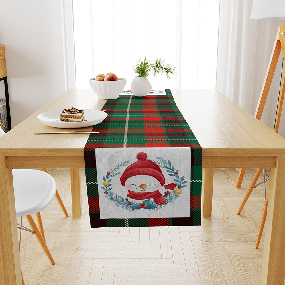Linen Printed Snowman Old Man Table Mat