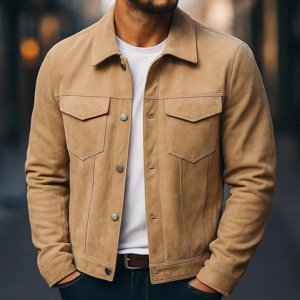 Deer Suede Men's Winter Lapel Work Jacket