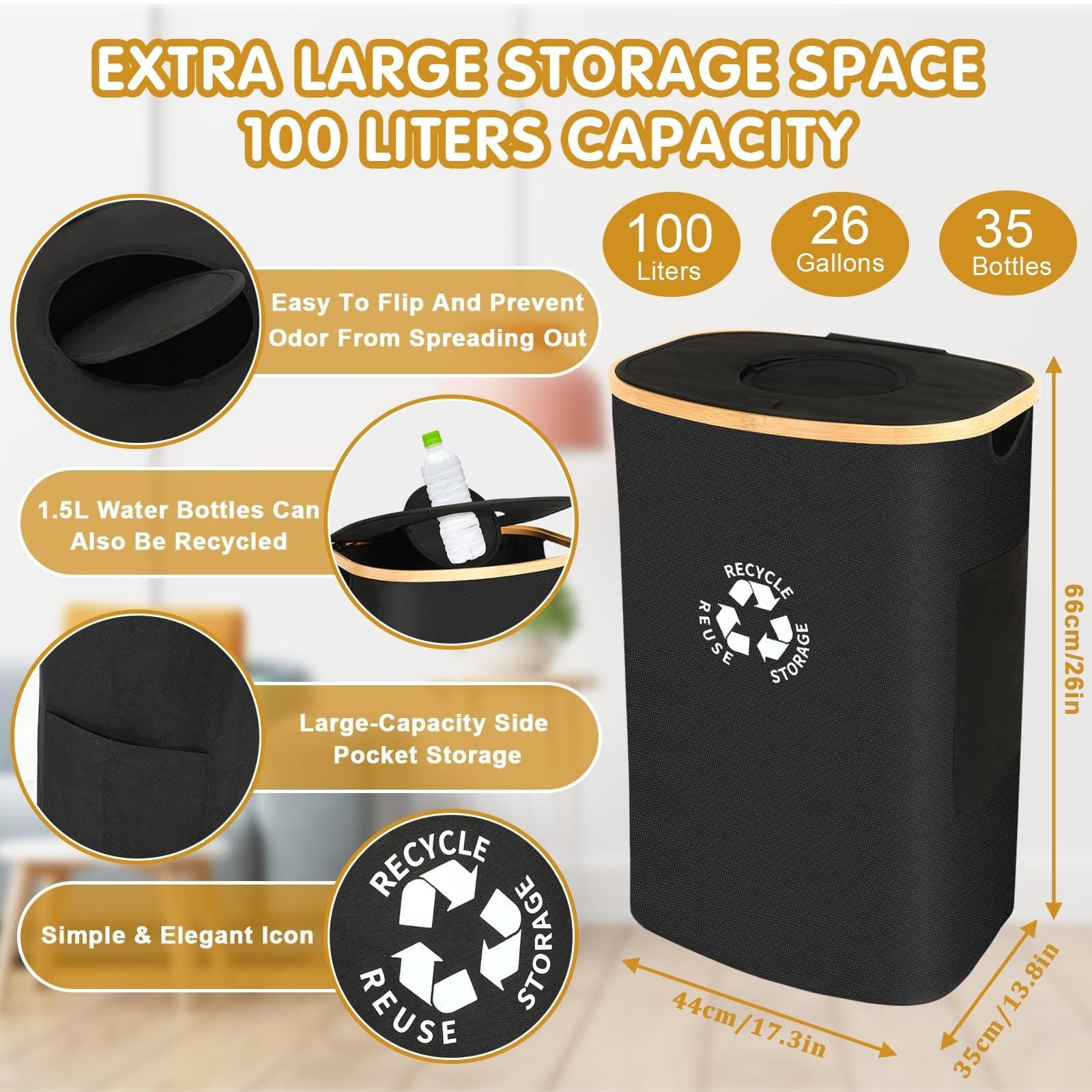 Storage Bottle Container With Lid, Storage Bottle Storage Recycling Container Kitchen Storage Bottle Storage Large Capacity,442-6786-MG