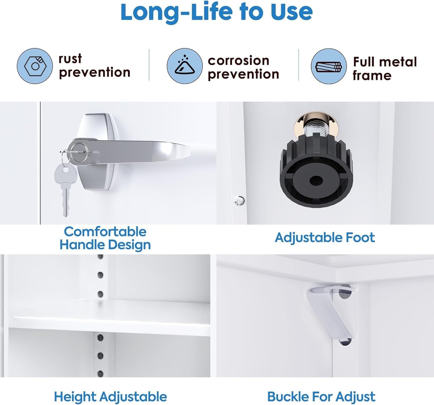Metal Cabinet,Garage Storage Cabinet With 4 Adjustable Shelves,Locking Tool Cabinets For Garage,Home,Office,Gym,School White