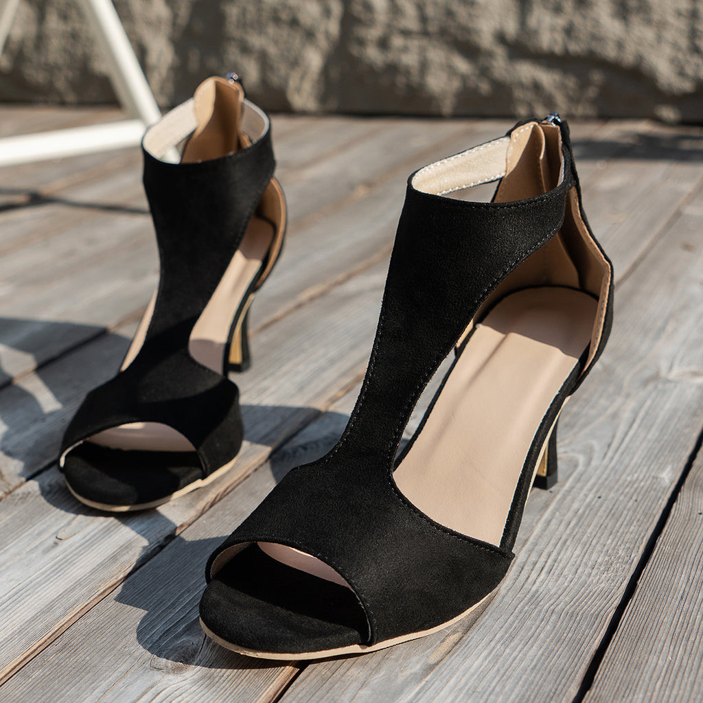 Women's Zipper Bag Heel Peep Toe Shoes After Summer