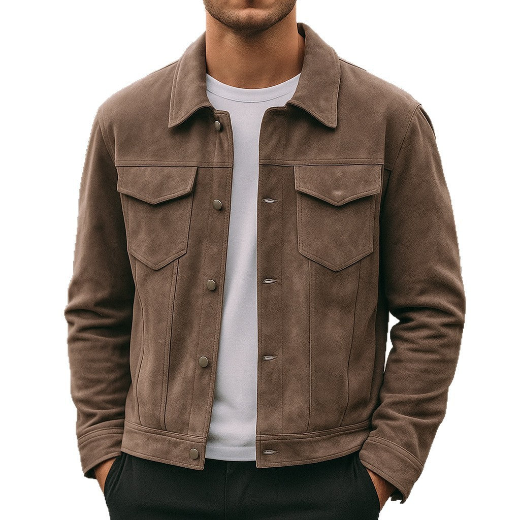 Deer Suede Men's Winter Lapel Work Jacket