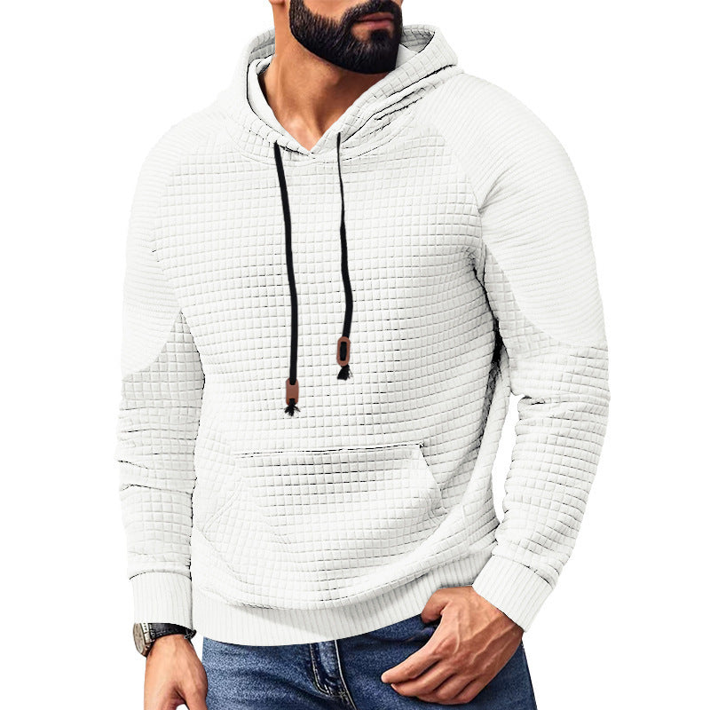 Casual Hooded Men's Checkered Pullover Sweatshirt With Large Pockets