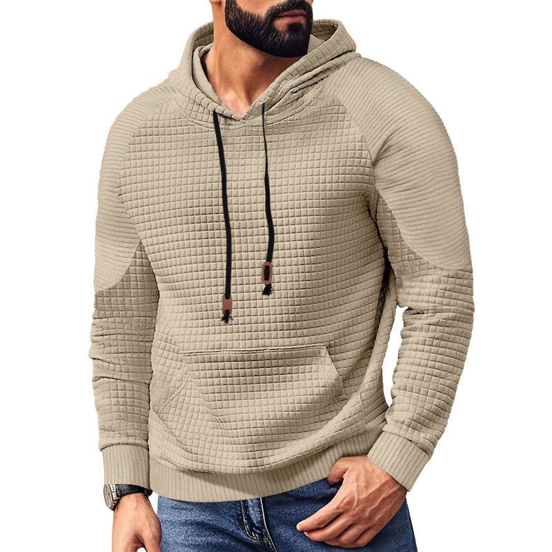 Casual Hooded Men's Checkered Pullover Sweatshirt With Large Pockets