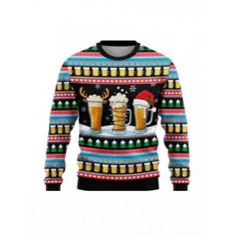 Printed Long Sleeve Round Neck Christmas Top