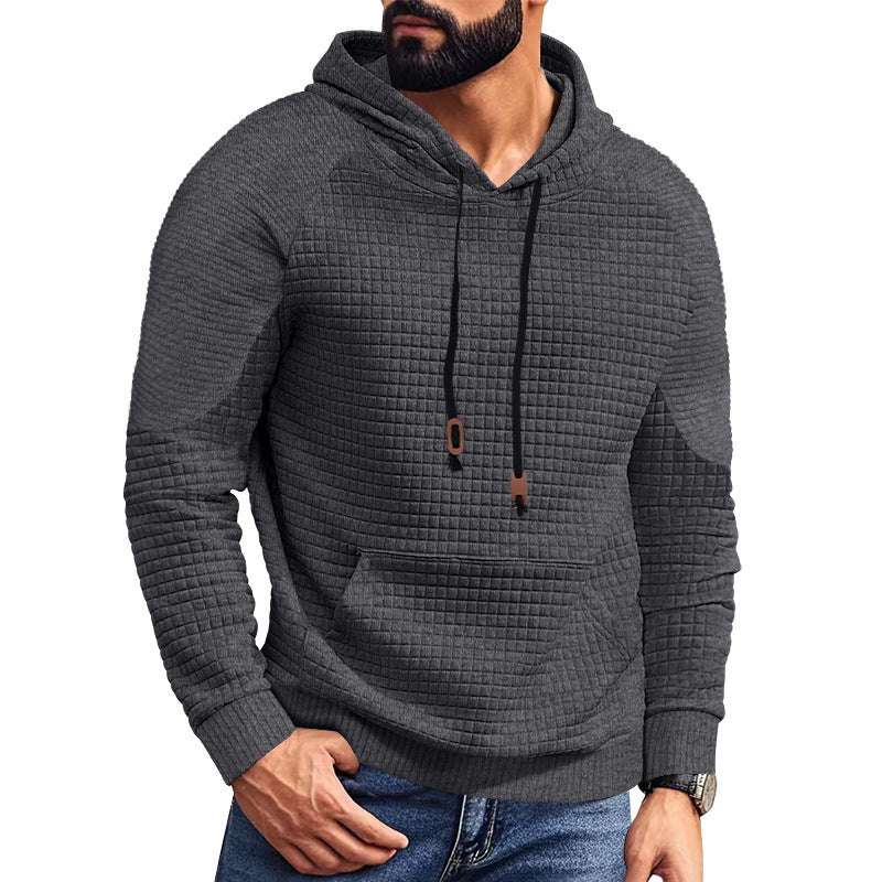 Casual Hooded Men's Checkered Pullover Sweatshirt With Large Pockets