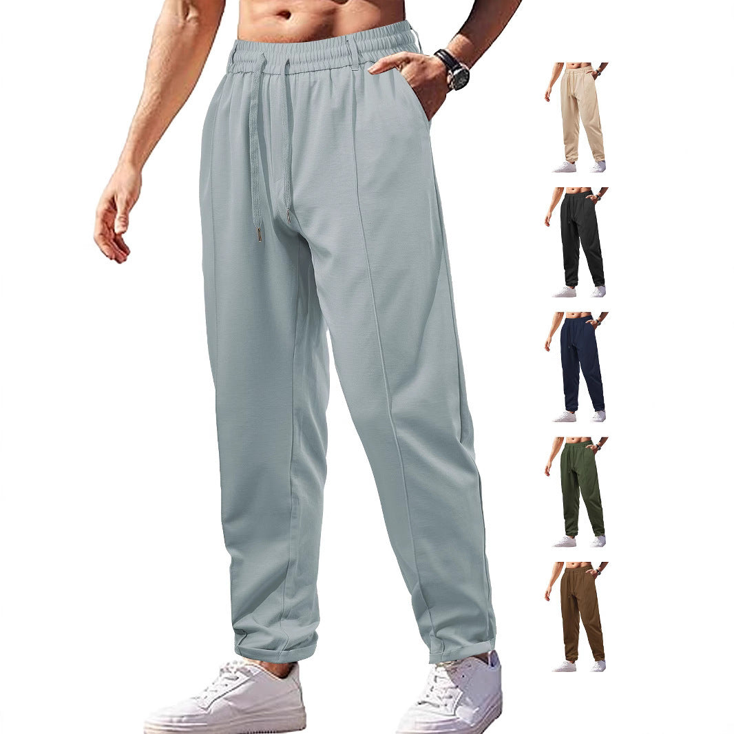 Loose, Breathable High-waist Drawstring Cotton-like Twill Woven Men's Casual Pants