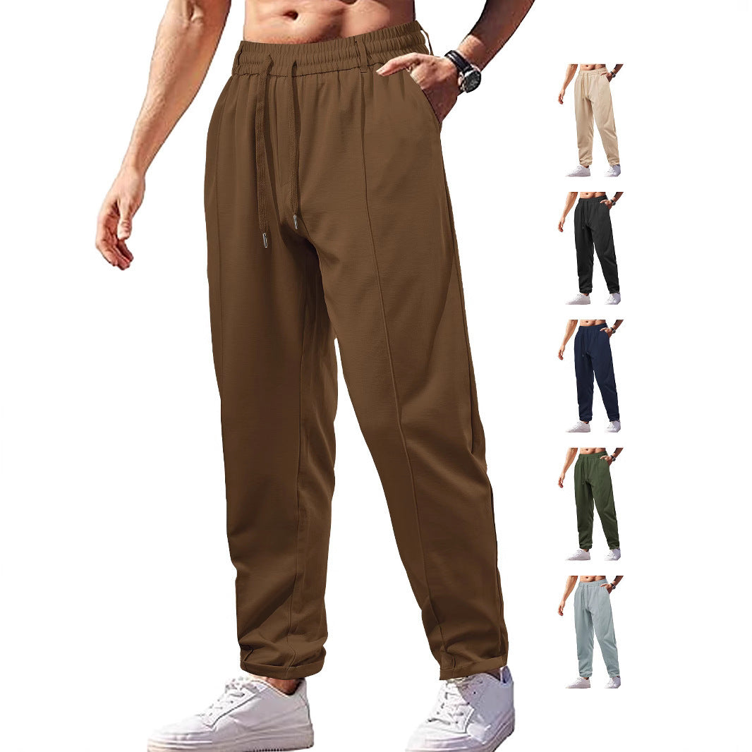 Loose, Breathable High-waist Drawstring Cotton-like Twill Woven Men's Casual Pants
