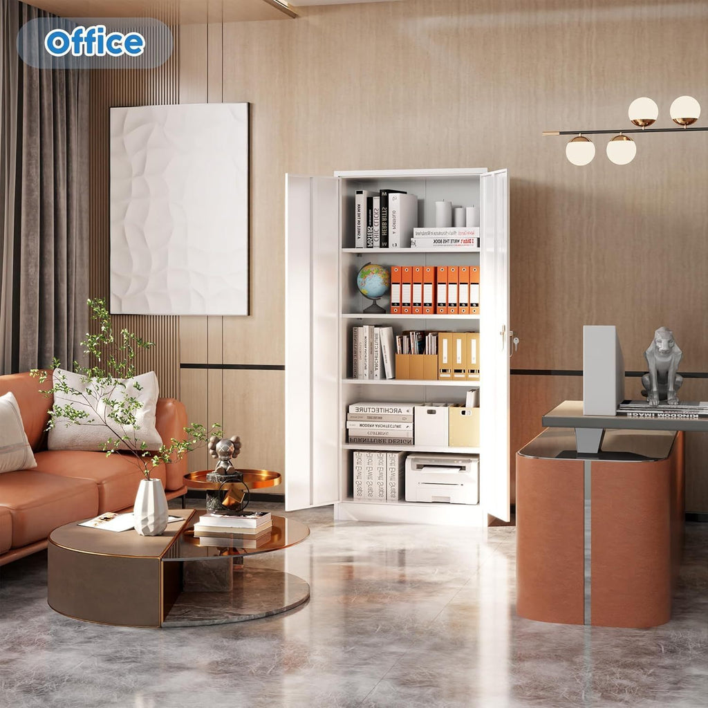 Metal Cabinet,Garage Storage Cabinet With 4 Adjustable Shelves,Locking Tool Cabinets For Garage,Home,Office,Gym,School White