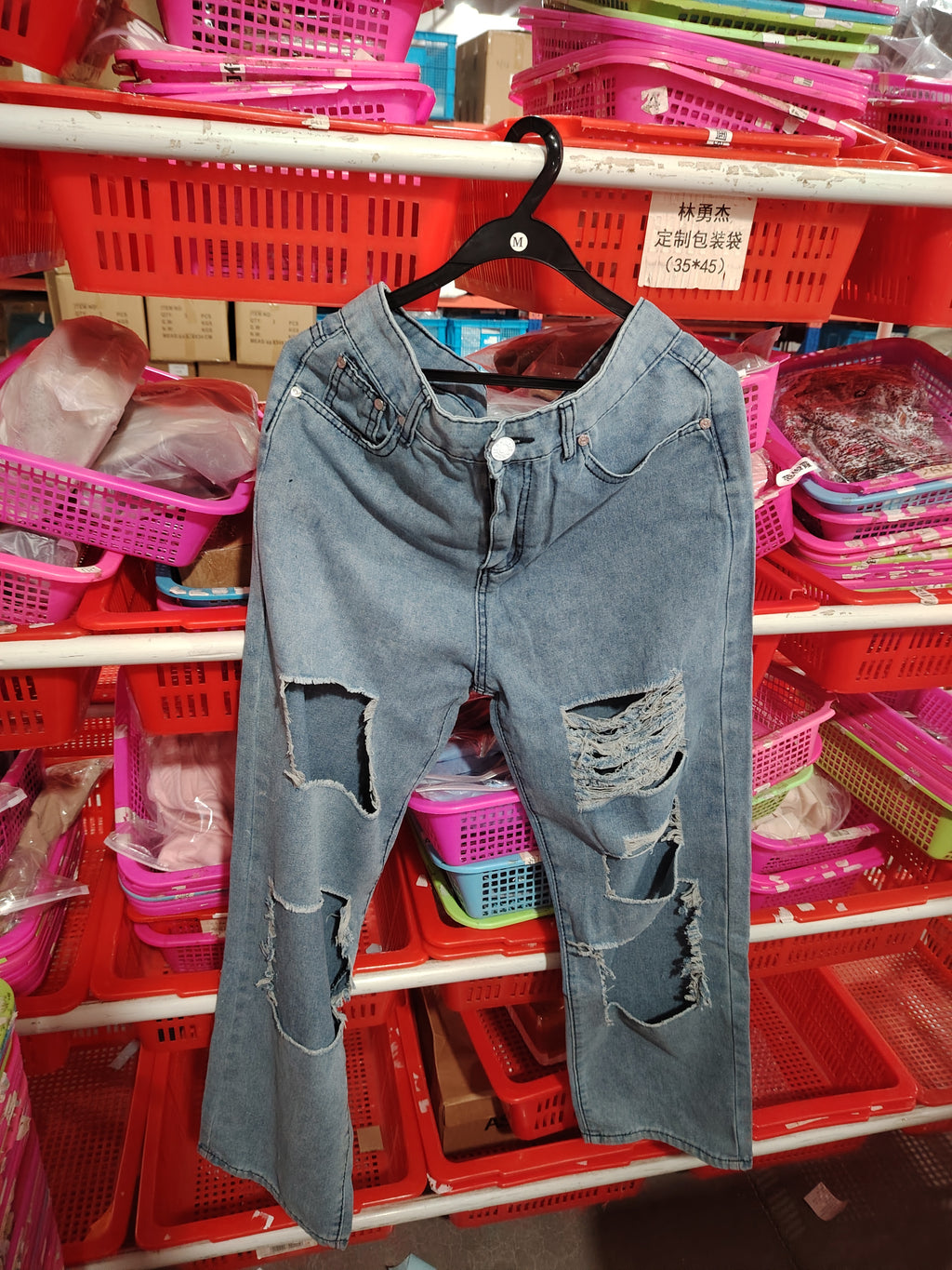 Women's American Retro Hole-punched Jeans Women High Waist Straight-crotch Loose Slim Design High-street Vibe Wide-legged Dragging Pants