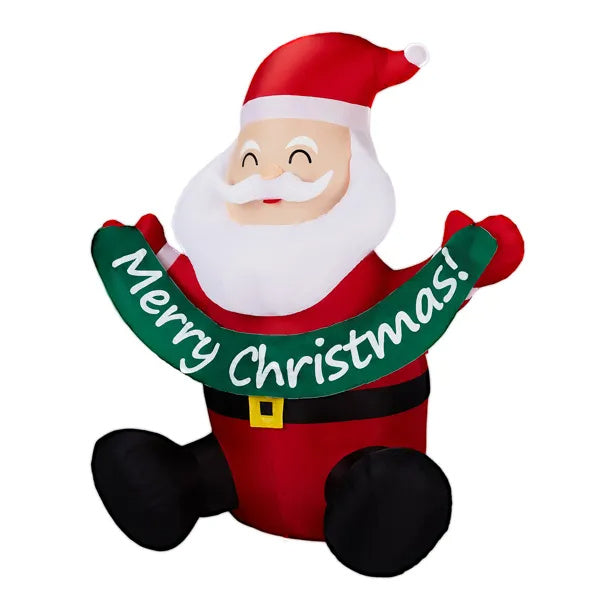 5.8FT Lighted Christmas Inflatable Decoration, Inflatable Santa Claus Holding Banner, Funny Blow Up Yard Decorations With Built-in LED Lights For Holiday Party Front Yard Lawn Garden Decor