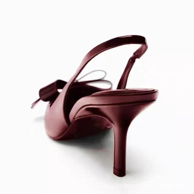 Patent Leather Women's Wine Red Bow Open-back High Heels