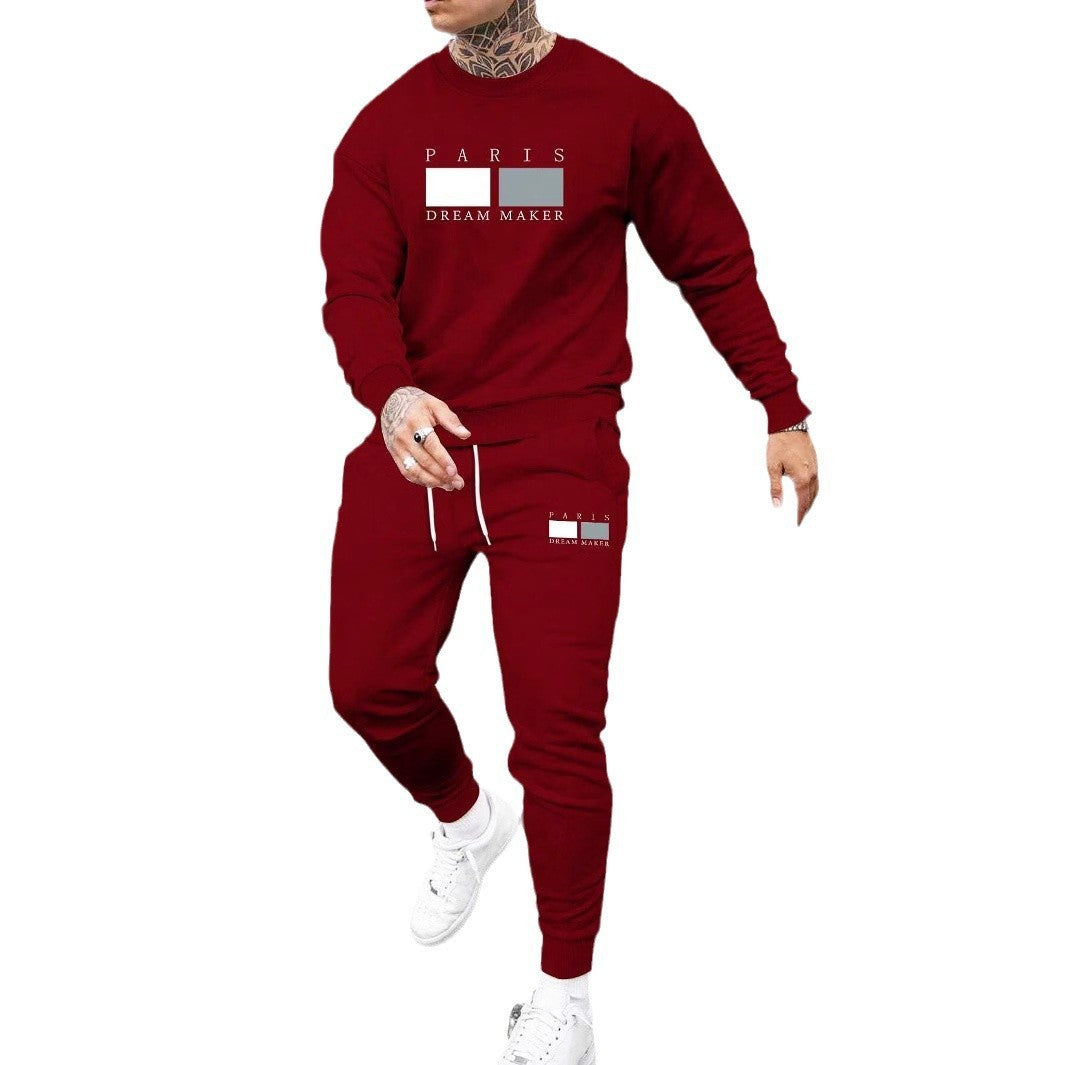 Round Neck Sweater Casual Sports Suit European Size Men's Clothing