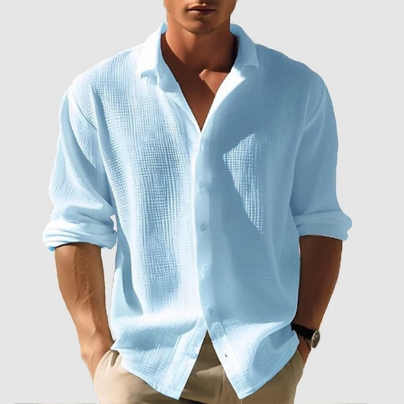 Men's Lapel Long Sleeve Shirt Fashion Solid Single Breasted Tops Fall Spring Clothing