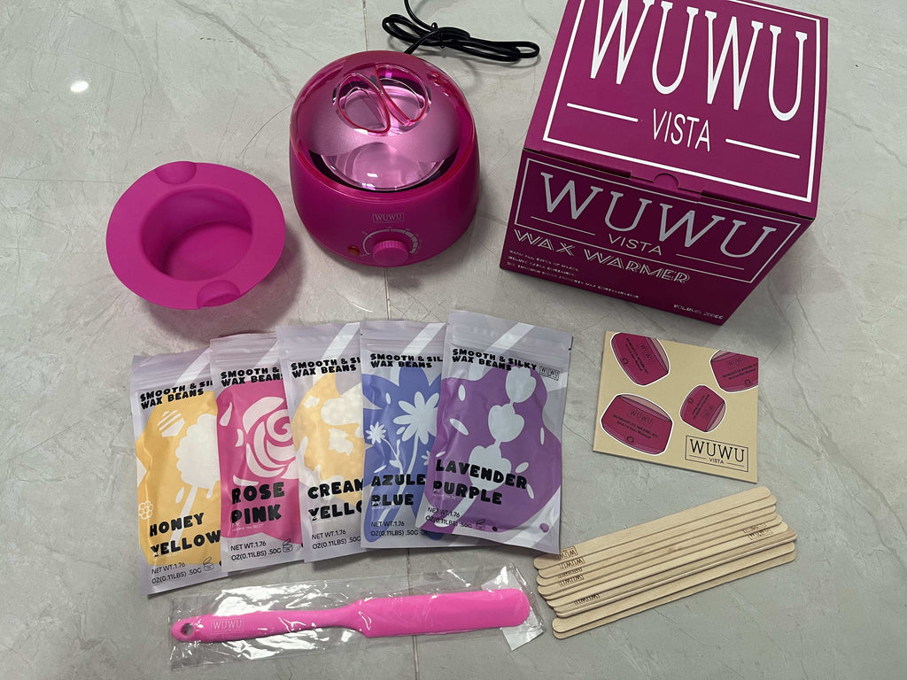 Waxing Kit 19 Items, WUWUVISTA Hair Removal Wax Kit With Wax Melt Warmer Waxing Beads For Face, Brazilian, Full Body, Bikini Suitable For Plugs Of American & European Specifications