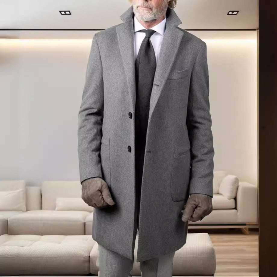 British Style Medium-length Wool Coat For Men