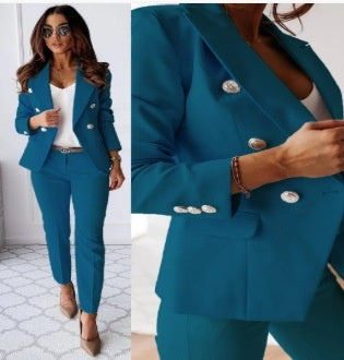 New All-matching Casual Suit Lapel Button-down Jacket And Slim-fit Trousers For Women's Office Business Set Clothing