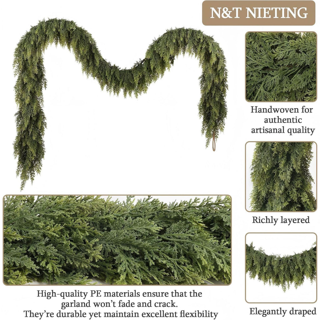 Christmas Pine Needle Garland Soft Rubber Feel Norfolk Pine Cypress Rattan